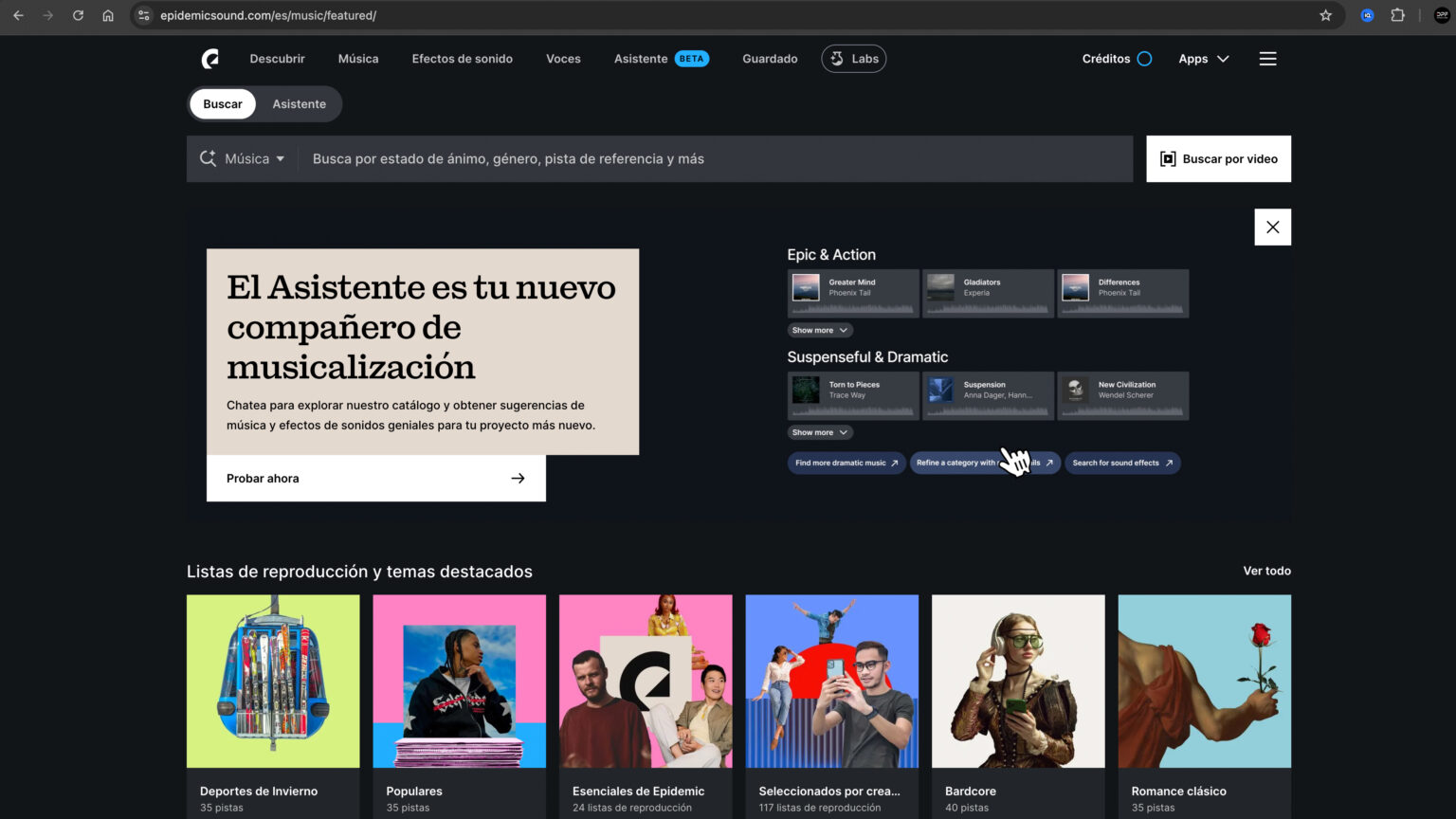 Plataforma para encontrar música y sonidos. La mejor música para tus videos